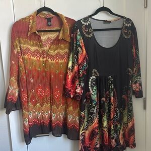 Liz & Me Vibrant Multicolor Blouse with Red and Green Hues